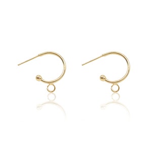 Half Hoop Earring Findings in 14K Gold Plating, 304 Steel Dangle Earring with Attachment Ring, Hypoallergenic Earring Component with Backs