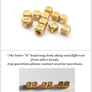 Alphabet Beads in Matte Gold, 4.5mm Gold Initial Beads for Jewelry Making and Crafting, Small Letter Charms with 2.3mm Large Hole (P010-G)