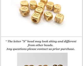 Alphabet Beads in Matte Gold, 4.5mm Gold Initial Beads for Jewelry Making and Crafting, Small Letter Charms with 2.3mm Large Hole (P010-G)