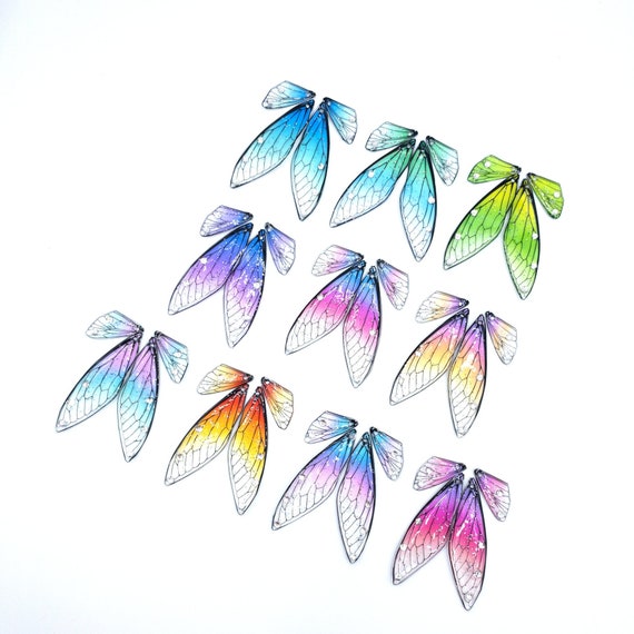 10 Colors Resin Fairy Wing Charms with Glitter & Rhinestones, 55mm Cicada Butterfly Wings, DIY Fairycore Fantasy Jewelry Making Supplies