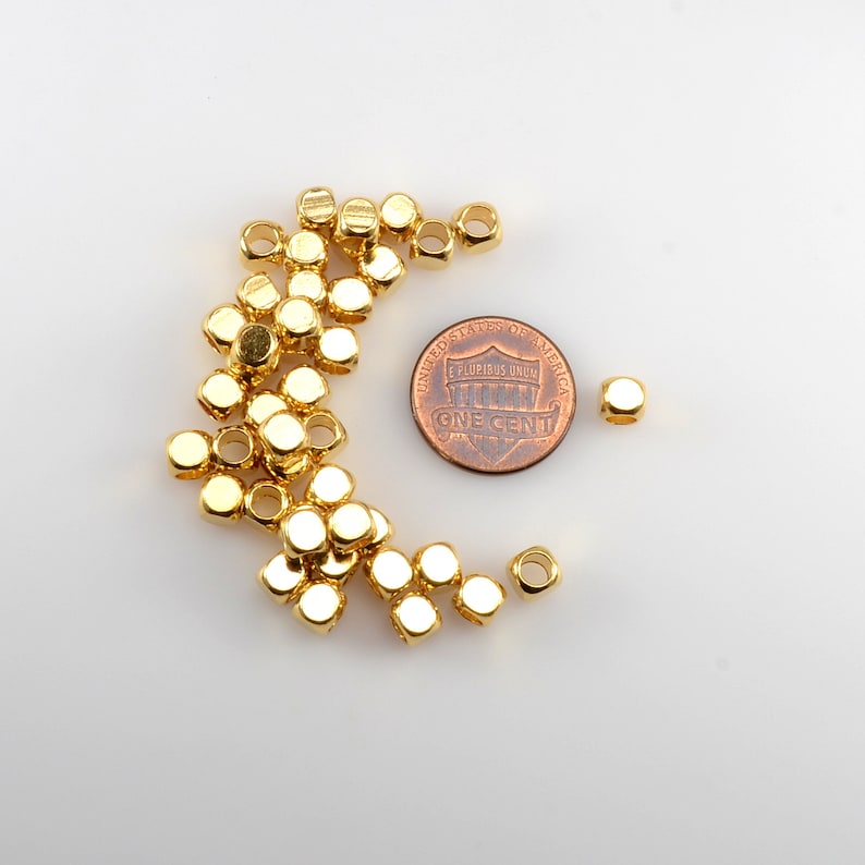B002-5-G 5mm 22K GOLD Plating Cube Jewelry Beads with 3.6mm Large Hole