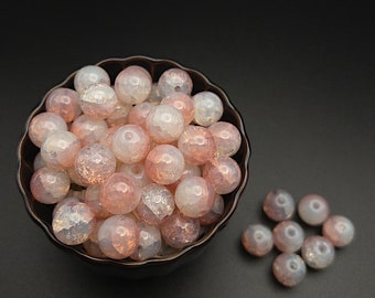 Flasy Opalite Pink-Opal Round Glass Beads for Jewelry Making, Opalescence Cracked Glass Beads, Round in 10mm with 1.8mm Drill Hole