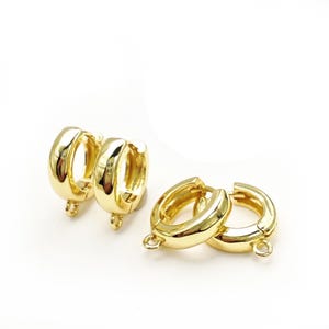 10 PCs 14K Gold Plated Chunky Huggie Hoops | Thick Small Brass Hoop Earrings with Loop | Nickel Free Findings for DIY Jewelry Making