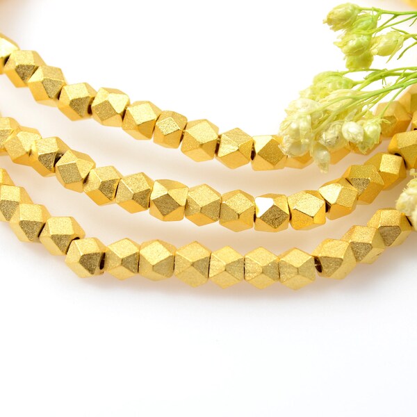 Diamond Cut Faceted Jewelry Beads in Holiday Theme MATTE GOLD,  3.5mm with 1.8mm Hole, Sold in 90 piece+ Strand, Holiday Craft Deal