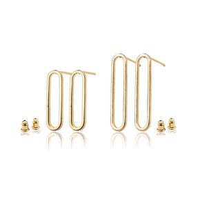 Oval Hoop Ear Posts, 10PCs Long Geometric Stud Earrings with 925 Silver Posts, 18K Gold Plated, Earring Findings for DIY Jewelry, US Seller