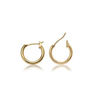 10pcs 18k Gold Plated Brass Hoop Earring 15mm Round Tube Hoops 2mm Thick Nickel Free Hypoallergenic Latch Back Bulk Wholesale Jewelry Supply