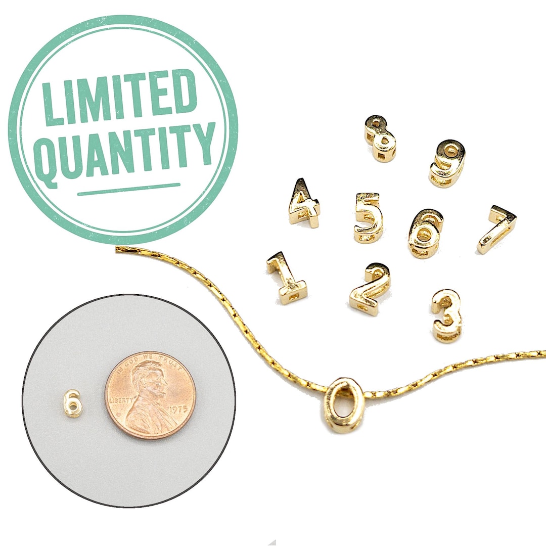 1pc Tiny 22K Gold Plated 925 Silver Number Charm • Mini Slider Bead for ...