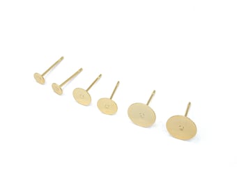 10/40pcs 18K Gold Plated Low-allergen Stainless Steel Flat Glue Pad Earring Posts 4mm 6mm 8mm Blank Stud Settings Hypoallergenic DIY Supply