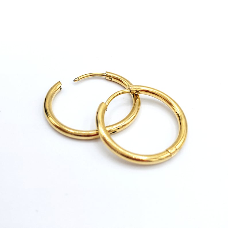 Huggie Hoop One-Touch Hypoallergenic Stainless Steel Earrings, Anti-tarnish 18K Gold PVD Plating Hoop Earrings, Comfortable Sleeper Earrings image 7