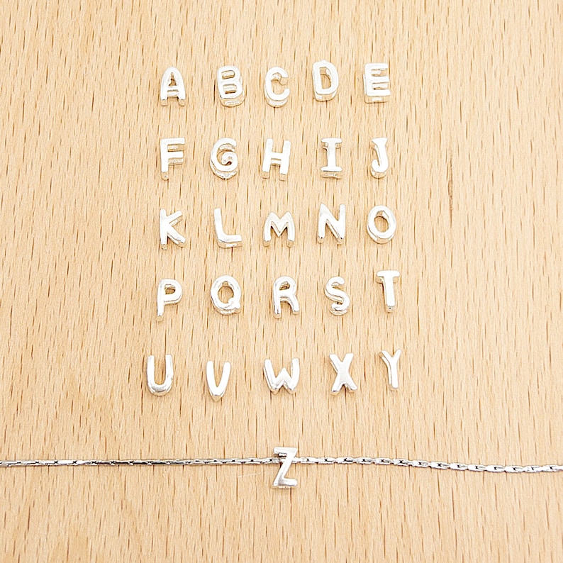 Alphabet Charm Casted in 925 Silver, Dainty Initial letter Bead for Jewelry Making, Hollow Letter Pendants for Personalized Jewelry P007-S image 5