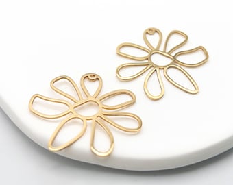 2-10pcs 35mm Waterproof 18K Gold PVD Hypoallergenic Stainless Steel Flower Charm, Floral Pendant, Tarnish Free DIY Jewelry Making Findings