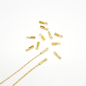 Crimp End Caps in 18K Gold or Stainless Steel, Crimp Ends for 0.8mm Fine Chain, Cord, or Thread, Fold Over End Caps, Pinch End Caps F001 image 6