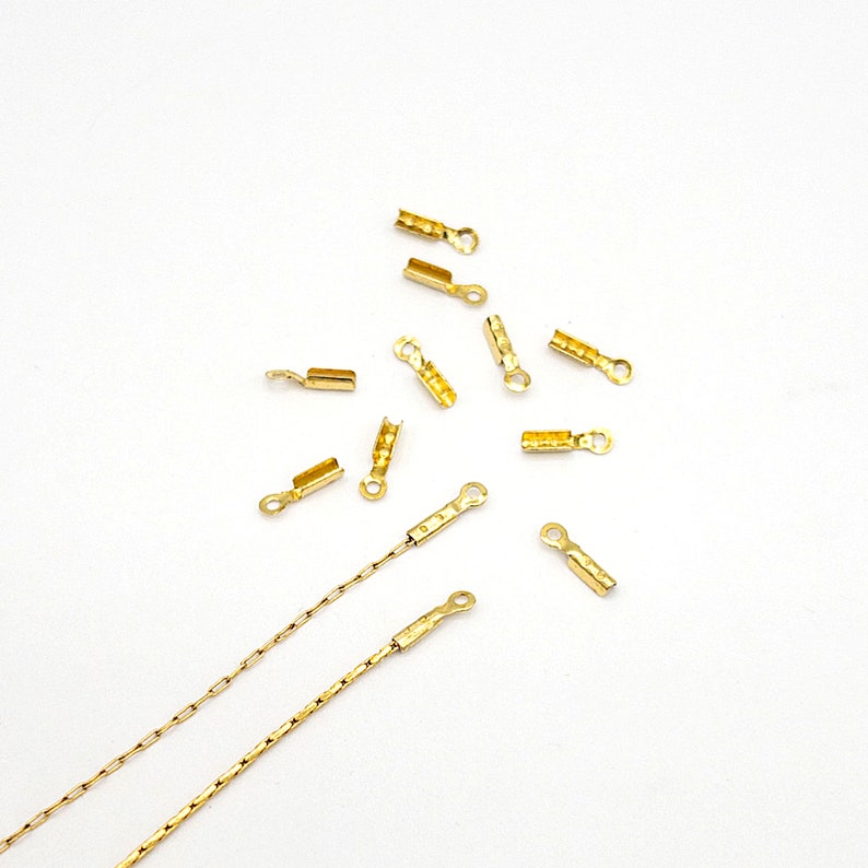 Crimp End Caps in 18K Gold or Stainless Steel, Crimp Ends for 0.8mm Fine Chain, Cord, or Thread, Fold Over End Caps, Pinch End Caps F001 image 6