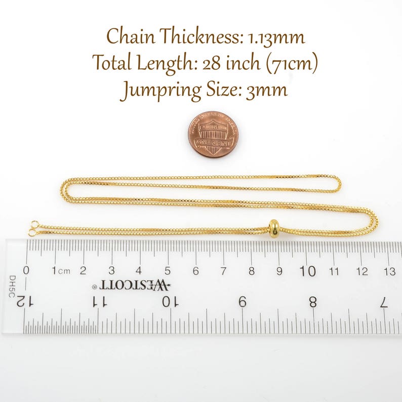 28 Adjustable Box Chain Necklace Finding in 14K Gold Plating CNB001-28Y-G 1 PC