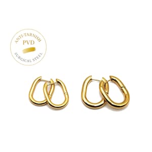 Rectangle Earrings, 4PCs+ Chunky Paperclip Huggie Hoop Hypoallergenic Surgical Steel Earrings in Anti-tarnish 18K Gold PVD Plating