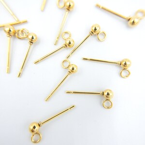 Ball Posts Stud Earring Post for Earring Making, 3mm Ball with Ring, Anti Tarnish 18K Gold Plated, With Ear Nuts, Hypoallergenic Component image 5