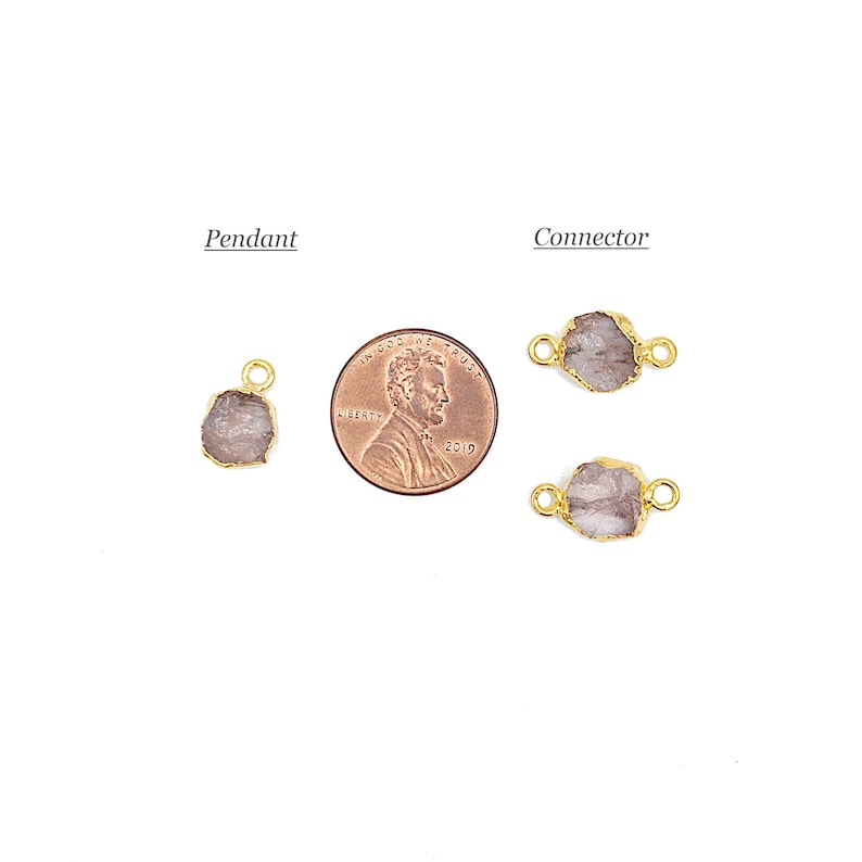 Raw ROSE QUARTZ Gemstone, Dainty OCTOBER Birthstone Pendant / Connector, Rough Cut Birthstone Charm 24K Gold Plated, 2 PCs G10 image 3