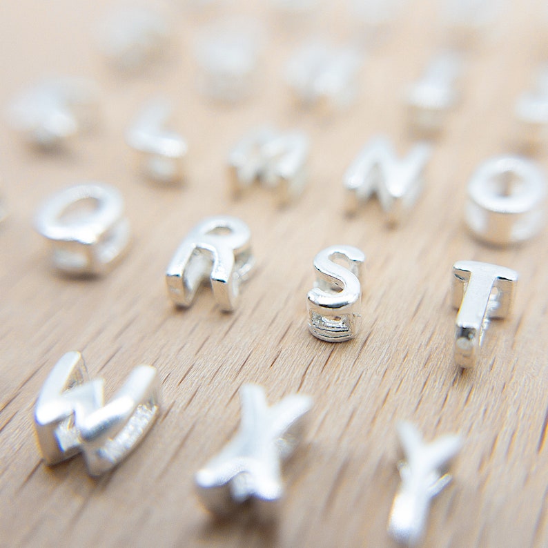 Alphabet Charm Casted in 925 Silver, Dainty Initial letter Bead for Jewelry Making, Hollow Letter Pendants for Personalized Jewelry P007-S image 9