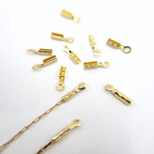 Crimp End Caps in 18K Gold or Stainless Steel, Crimp Ends for 0.8mm Fine Chain, Cord, or Thread, Fold Over End Caps, Pinch End Caps F001 image 2