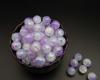 Flashy Opalite Purple-Opal Round Glass Beads for Jewelry Making, Opalescence Cracked Glass Beads, Round in 10mm with 1.8mm Drill Hole