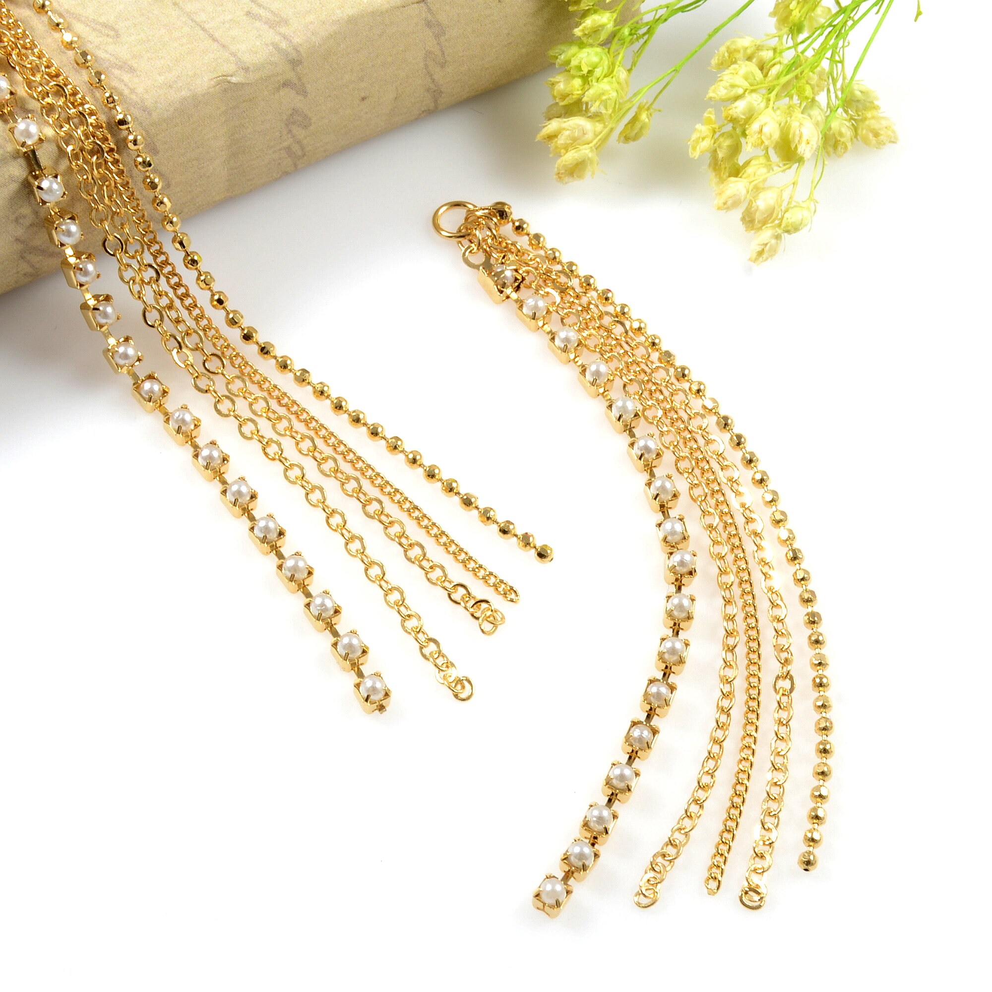 Gold Chain Tassel Metal Tassel with Imitation Pearl Chain Etsy