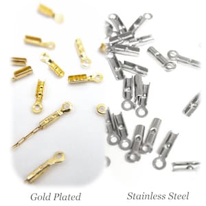 Crimp End Caps in 18K Gold or Stainless Steel, Crimp Ends for 0.8mm Fine Chain, Cord, or Thread, Fold Over End Caps, Pinch End Caps F001 image 3