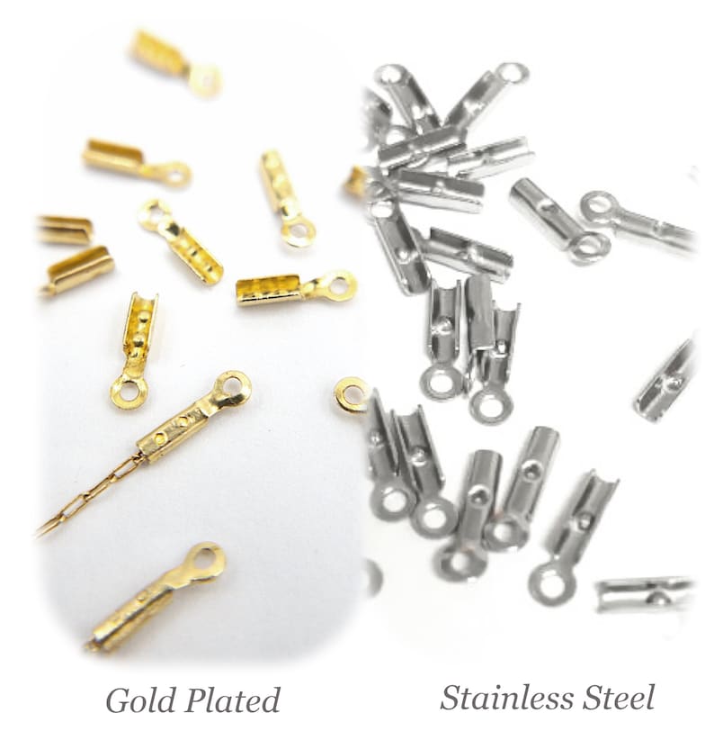 Crimp End Caps in 18K Gold or Stainless Steel, Crimp Ends for 0.8mm Fine Chain, Cord, or Thread, Fold Over End Caps, Pinch End Caps F001 image 3