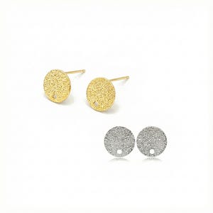 10pcs 10mm Stardust Disc Studs with Hole • 18K Gold or Platinum Plated Brass Earring Findings • Textured Round Coin Posts DIY Jewelry Supply