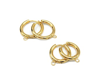 Huggie Hoops One-Touch Surgical Stainless Steel Earring Finding in Gold PVD Plating, Earring Hoop with Ring, Retail & Wholesale (STER-0015G)