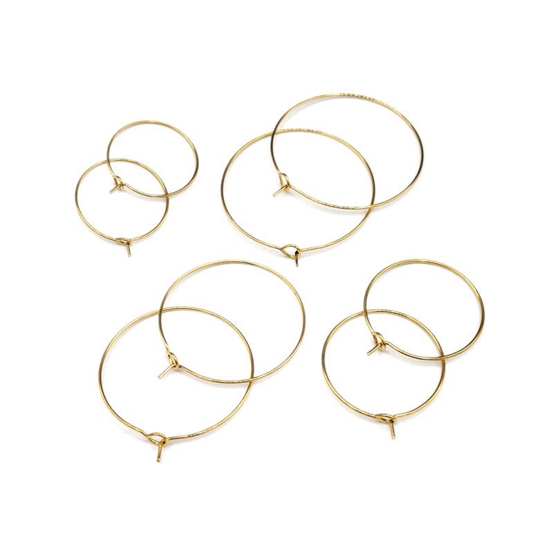 10-100 pezzi Cerchi per perline in acciaio inossidabile ipoallergenico placcato oro 14 carati, componenti per orecchini sfusi 21ga, anelli per ciondoli da vino fai da te 20-35 mm immagine 6
