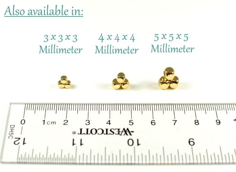 B002-5-G 5mm 22K GOLD Plating Cube Jewelry Beads with 3.6mm Large Hole