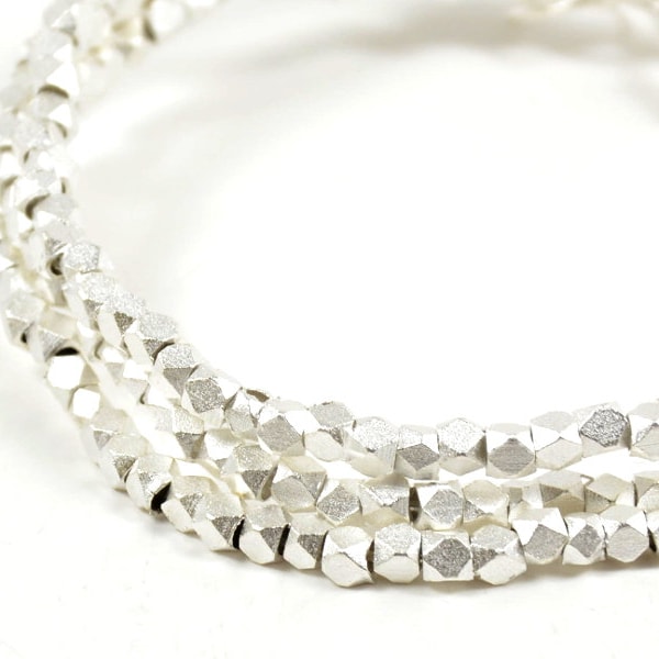 Diamond Cut Faceted Jewelry Beads in MATTE SILVER 2.5mm with 1mm Large Hole, 190+ Pieces per Strand, Clearance (B001MS-25MM)