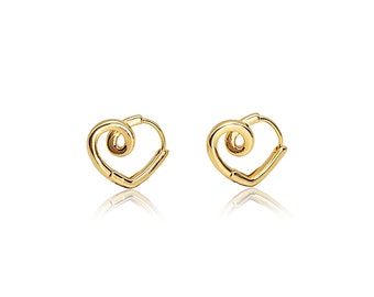 Gold Heart Earrings with 18K Gold Plated & Nickle Free, Heart Hoop Earrings Great for Valentine's Day Gift, FINIAL SALE by Pair