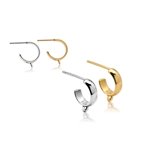 10-50pcs Gold Platinum C-Hoop Studs with Loop, 10mm 13mm Hypoallergenic Nickel Free Brass Earring Findings, DIY Jewelry Making Supplies
