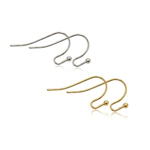 10-200pcs 316L Stainless Steel Earring Hooks with Ball • 18K PVD Gold French Hook Ear Wires • Hypoallergenic DIY Jewelry Findings 20 Gauge