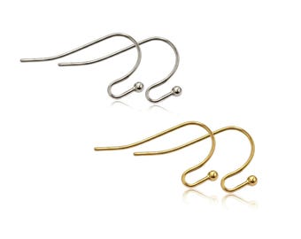 10-200 pezzi Ganci per orecchini ipoallergenici in acciaio inossidabile con sfera, ganci per orecchini francesi in oro PVD 18 carati, componenti per gioielli fai da te impermeabili calibro 20