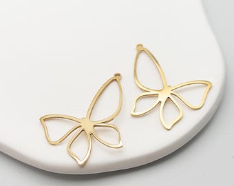 2-10pcs 18K Gold PVD Butterfly Charms, 40mm 316L Stainless Steel Open Bezel Pendant, Waterproof Tarnish Free DIY Resin Clay Jewelry Supply