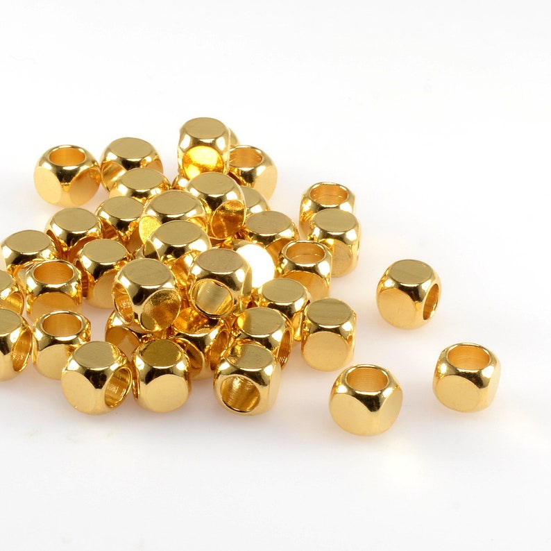 B002-5-G 5mm 22K GOLD Plating Cube Jewelry Beads with 3.6mm Large Hole