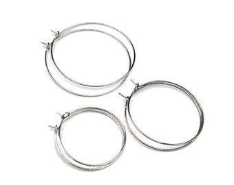 Wire Hoop Hypoallergenic Surgical Stainless Steel Earring Wire Finding in DARK SILVER Color, Wine Glass Rings Markers, Retail & Wholesale