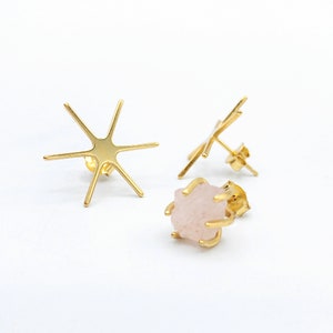 Earring Setting, 2PCs 925 Silver Gemstone Earring Blank with 6 Prong Claw for Raw and Irregular Stones in Rhodium or 18K Gold Plating