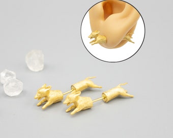 Dog Stud Earrings, Minimalist Corgi Earrings in Solid 925 Sterling Silver or Silver with 18K Gold Plating, Holiday Dog Lover Gift