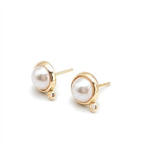 10-50pcs 18K Gold Plated Faux Pearl Earring Stud Findings with Loop, 12.5x10mm Lead Free Brass Post, DIY Bridal Jewelry Making Supply