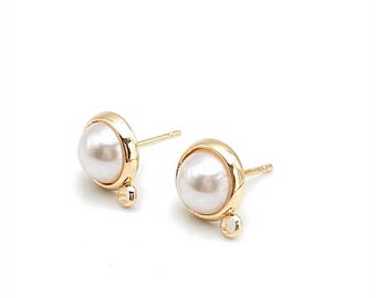 10-50 pezzi di componenti per orecchini a perno in finta perla placcati oro 18 carati con anello, perno in ottone senza piombo da 12,5 x 10 mm, forniture per la creazione di gioielli da sposa fai da te
