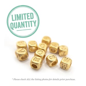 Alphabet Letter Beads in 18K Anti-tarnish Vacuum Plated Gold, Great for Personalized Minimalist Jewelry, Small Initial Charm with 2.3mm Hole