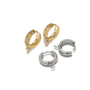 10Pcs Chunky Dome Non-allergenic Huggie Hoop w/ Loop, Waterproof 18K Gold PVD Steel Finding, Thick Clicker Leverback for DIY Jewelry Making