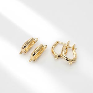 10 Pcs 18K Gold Plated Latch Back Findings, Lead-free Brass U Shape Ear Hoops with Loop, Geometric Leverback Hoop, DIY Dangle Earring Supply