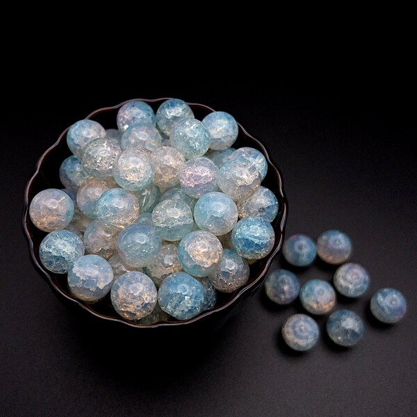 thumbnail image 2 of 10mm Glowing Milky White Opalite Glass Faceted Round Beads – 12 Pieces 2 of 6
