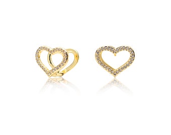 Heart Pavé Hoop Earrings with 18K Gold Plated Nickle Free, Heart Earrings with CZ Great for Valentine's Day Gift & Mother's Day Gift