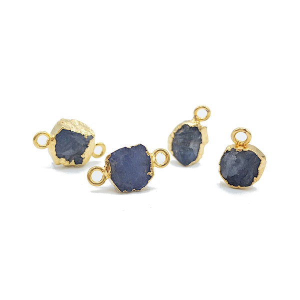 Raw TANZANITE Gemstone, Dainty DECEMBER Birthstone Pendant / Connector, Rough Cut Birthstone Charm 24K Gold Plated, 2 PCs (G12)