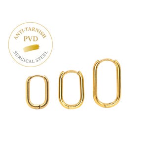 Créoles ovales Huggie, 10 pièces + rectangle en acier chirurgical hypoallergénique, plaqué or PVD 18 carats anti-ternissement, créoles articulées